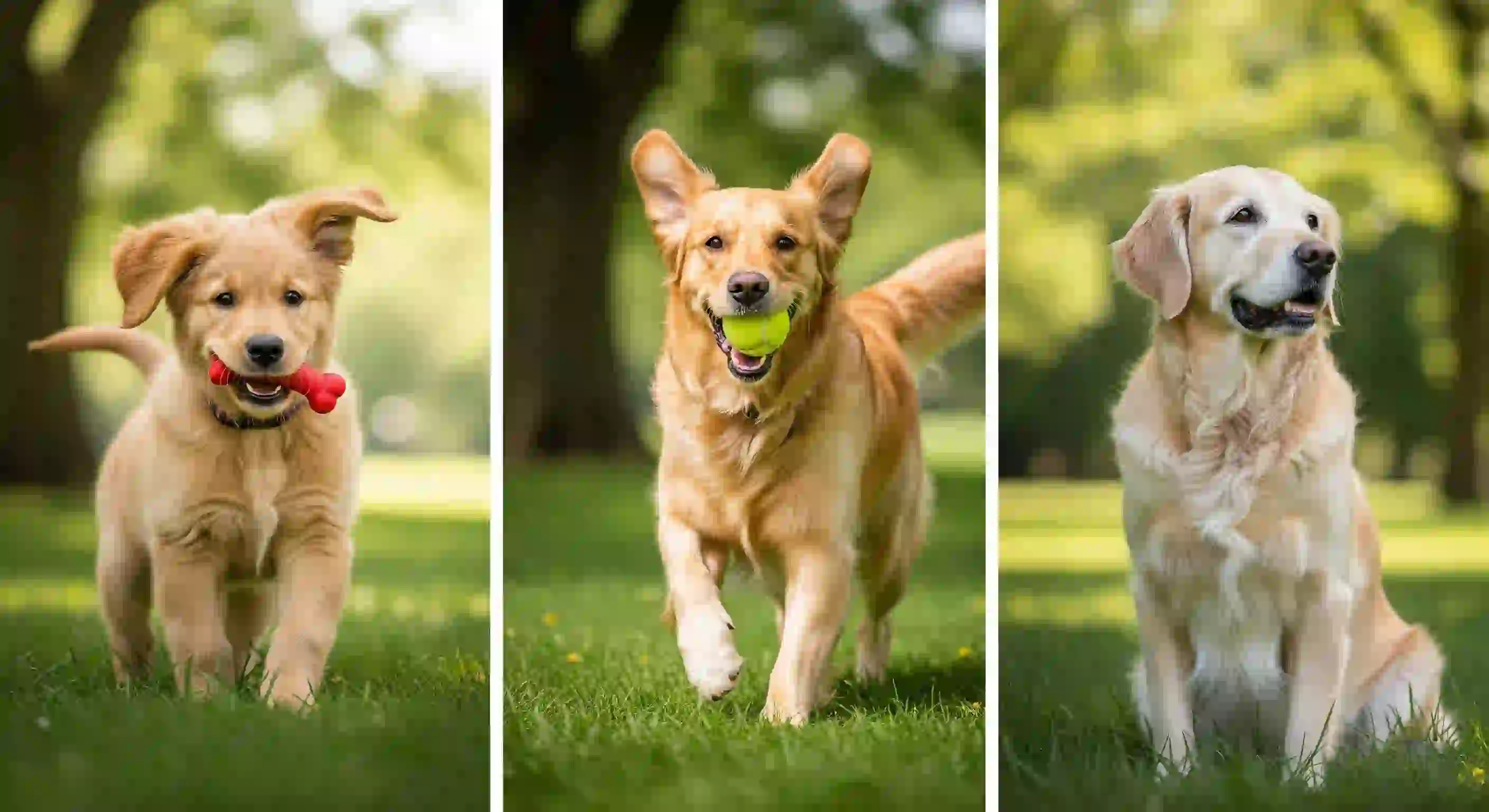 Golden retriever puppy sitting in the grass