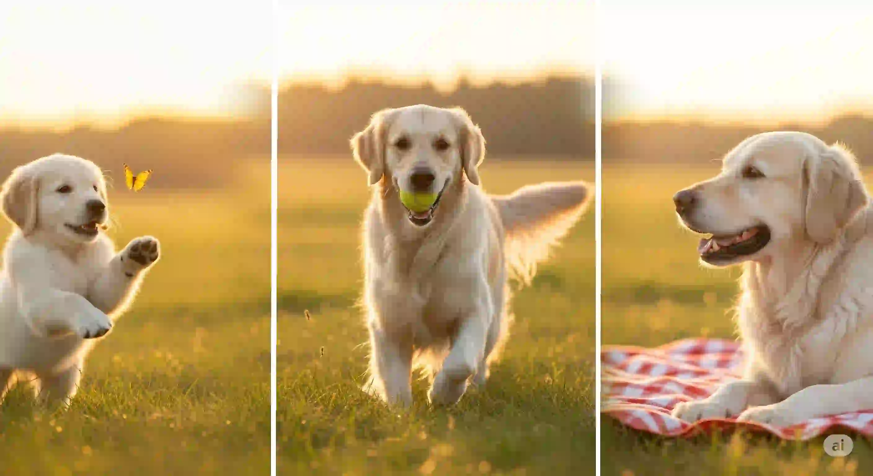 Happy golden retriever running in a field