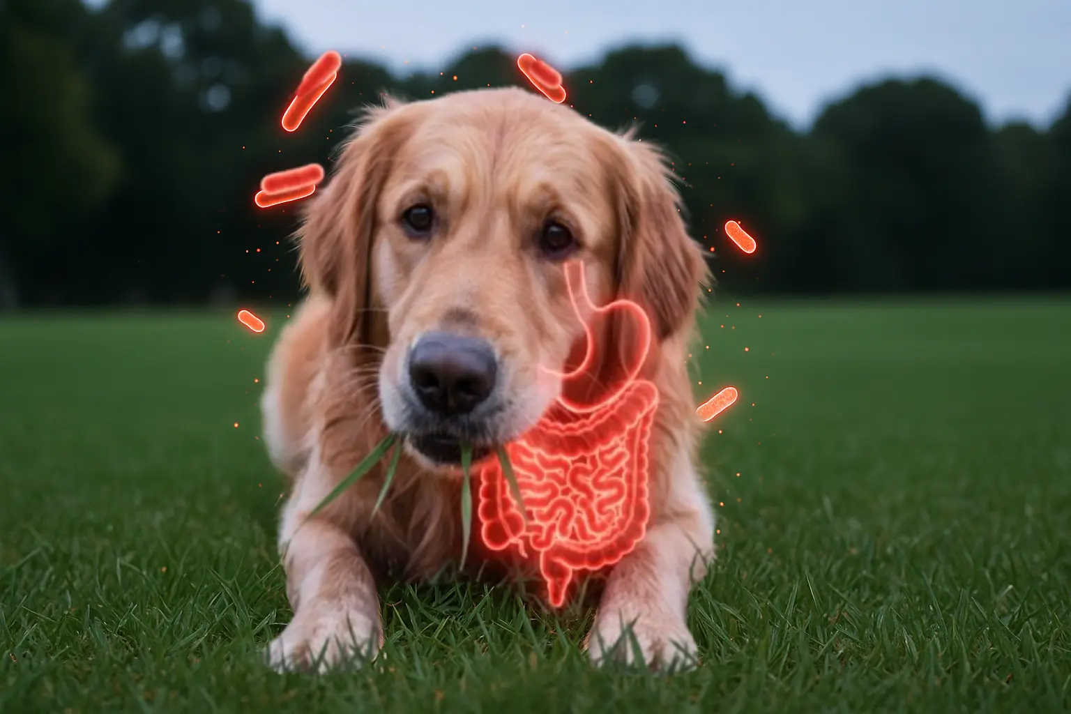 Dog sniffing grass in a meadow, representing natural canine health secrets